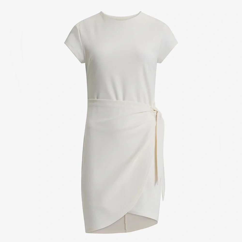 EXPRESS Crew Neck Cap Sleeve Tie Wrap Mini Sheath Dress NEW Size XS - Picture 3 of 4